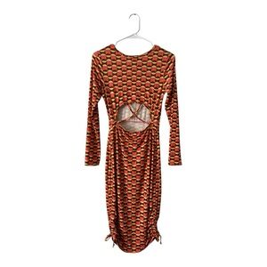 Nasty Gal Geometric Cut Out Midi Dress Long Sleeve size 6 US NWOT